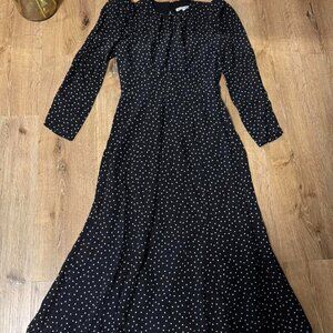 Reformation Lysander‎ Midi Dress Black with white dots Size 2